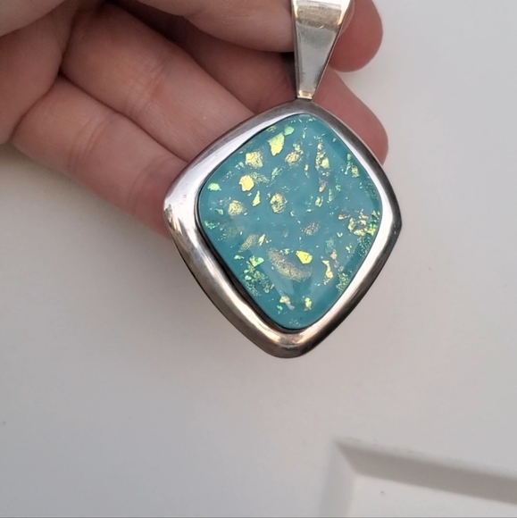 Jay King Turquoise large 925 sterling silver Pendant dtr Shimmery accents - Picture 6 of 6